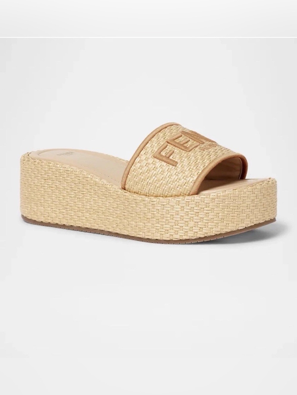 Fendi Sunshine Raffia Platform Slide Sandals